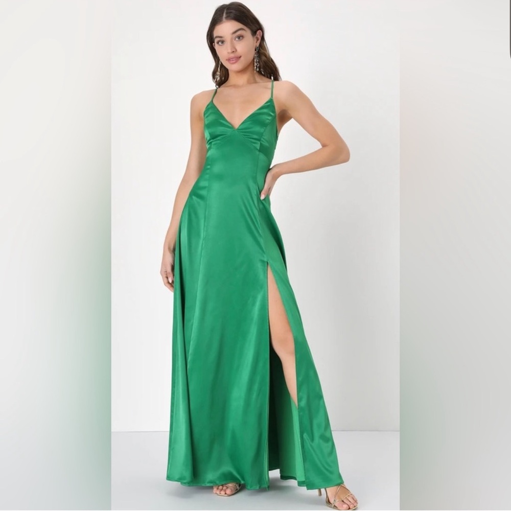 Lulu's Vibrant Green Satin Maxi Dress